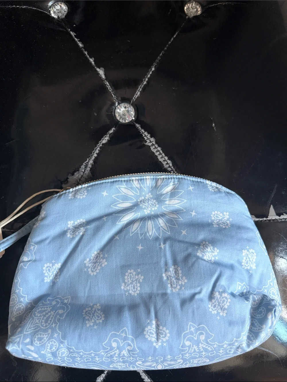New Ciao Embroidered Light Blue Bandana Cosmetic Pouch